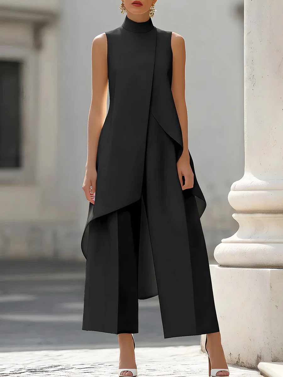 Women'S Formal Wear Jumpsuit - Mouwloze, asymmetrische, gelaagde jumpsuit met hoge