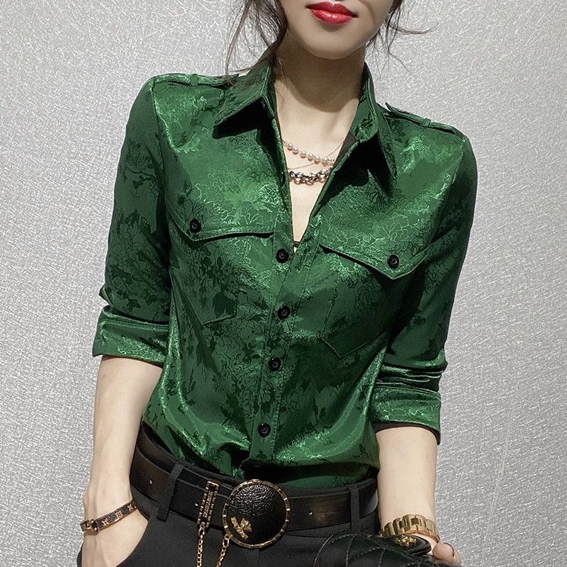 Women'S Green Formal Wear - Damestops Lente en herfst Damesoverhemd met