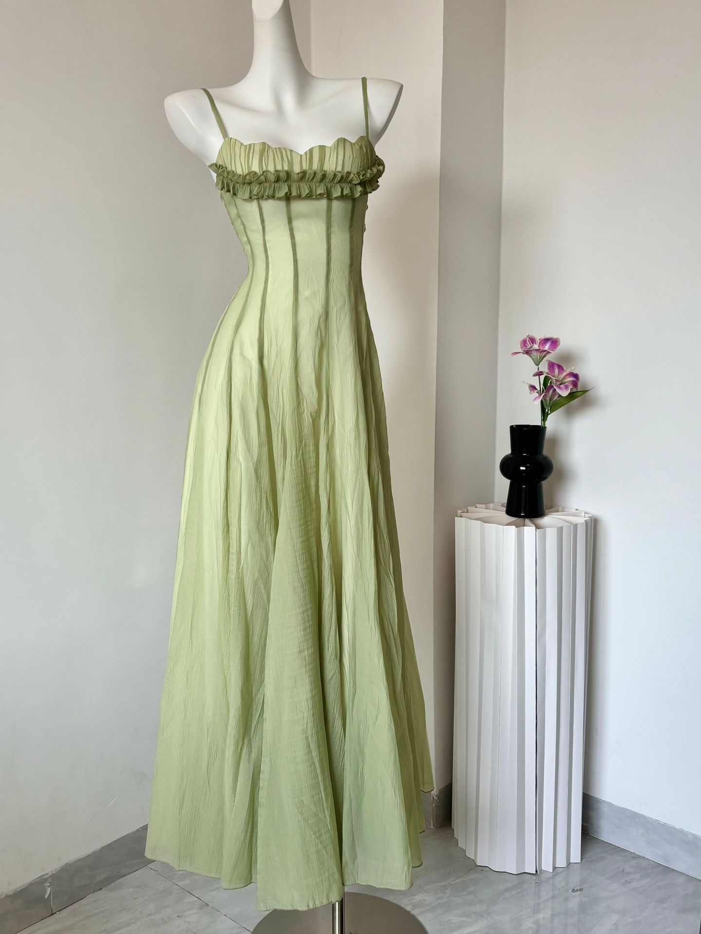 Women'S Green Formal Wear - Vintage Fairy Grungy groene lange jurk