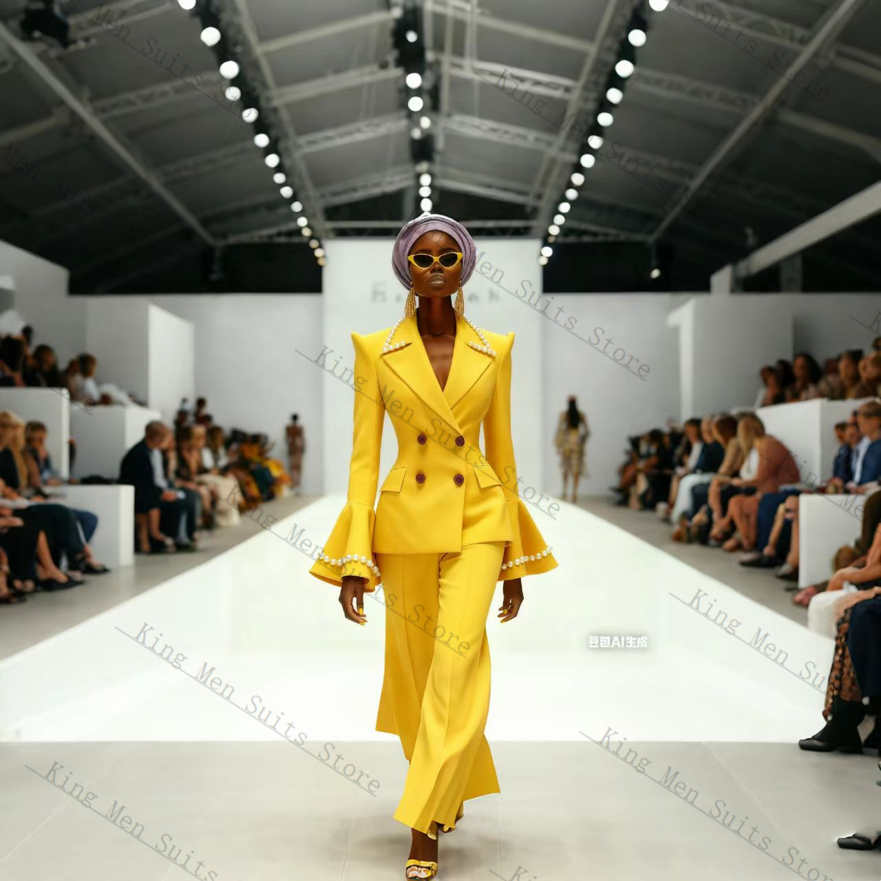 Yellow Formal Wear Women - Parels Geel Vrouwen Pak Set 2