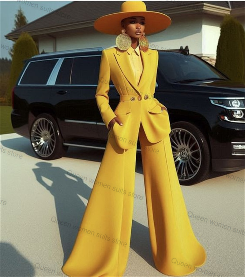 Yellow Formal Wear Women - Geel katoenen damespakset 2-delige blazer +
