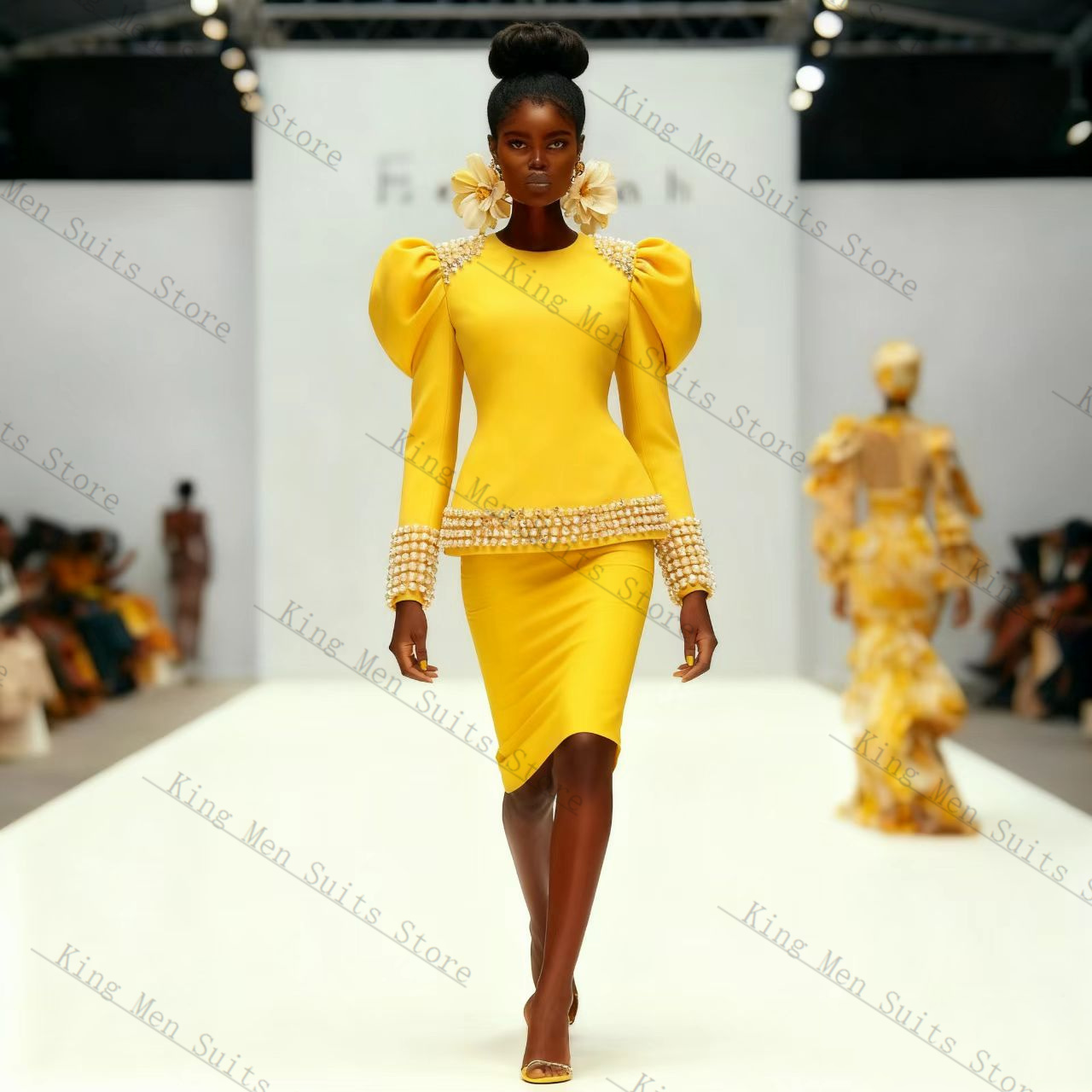 Yellow Formal Wear Women - Geel Zwart Vrouwen Pak Set 2-delige