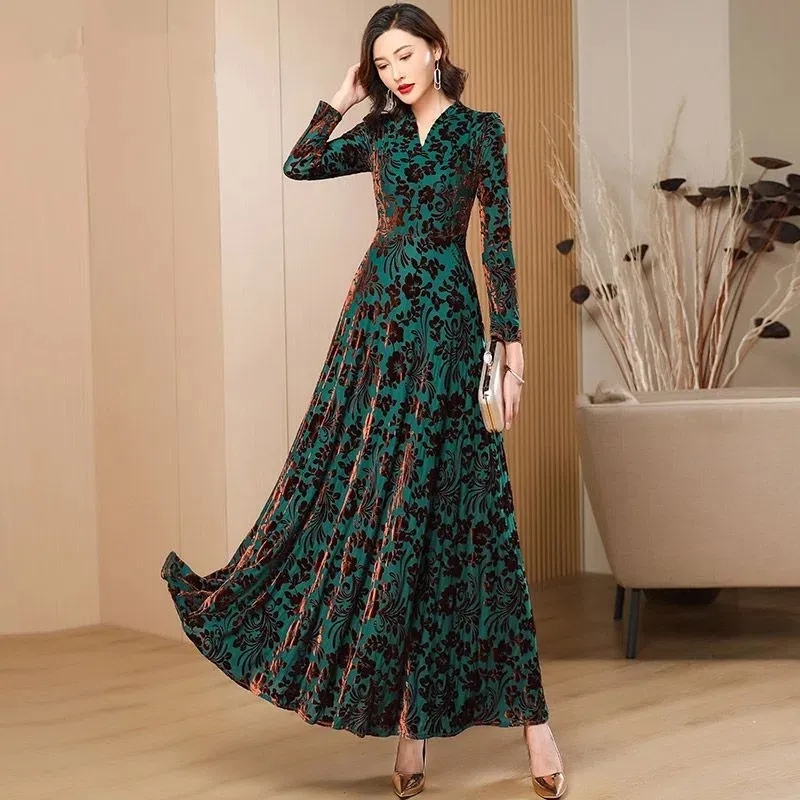 Lente Herfst Nieuwe Goud Fluwe - Women'S Green Formal Wear recensie en prijs