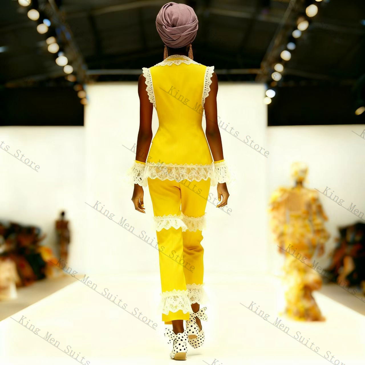 Geel Wit Kant Vrouwen Pak Set  - Yellow Formal Wear Women recensie en prijs