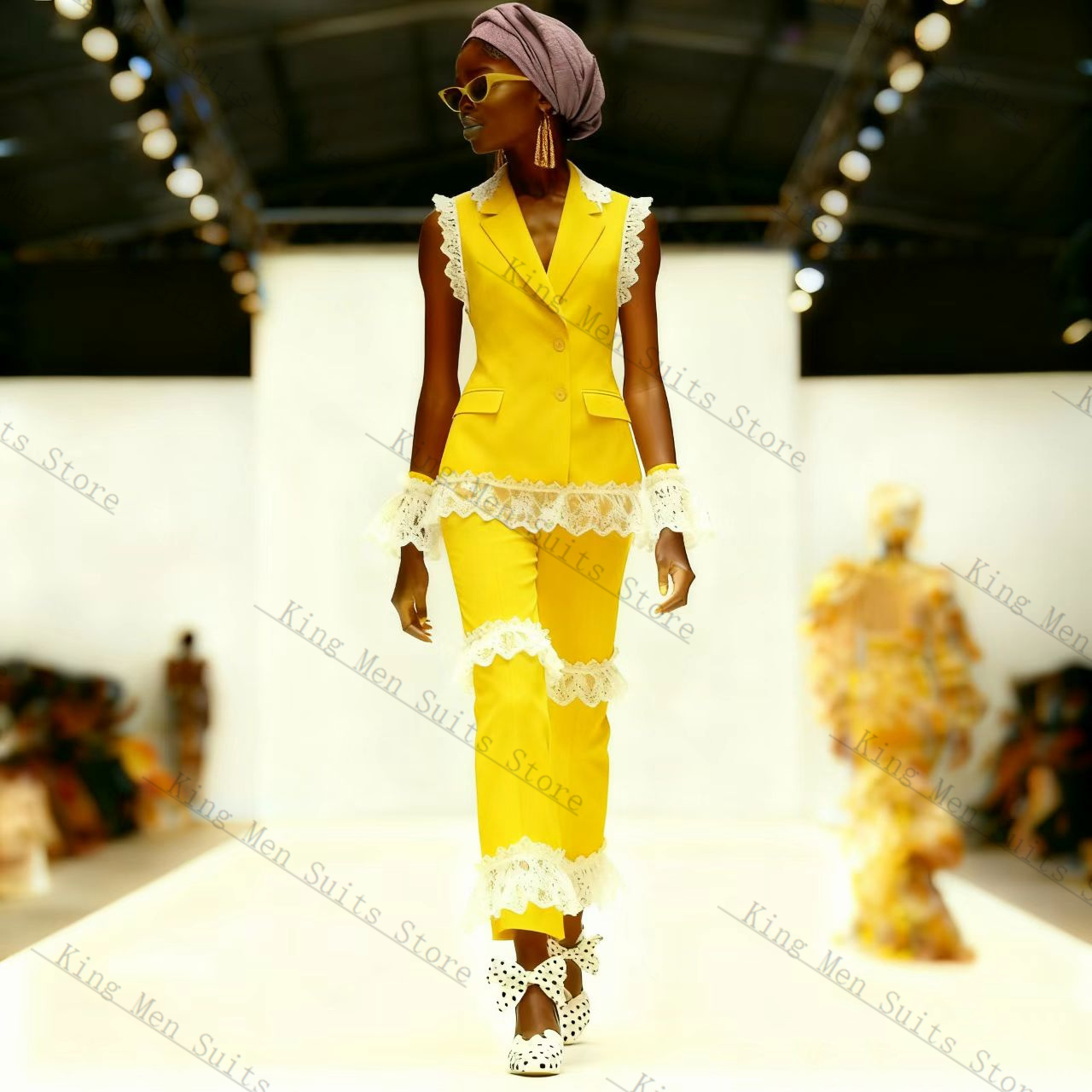 Geel Wit Kant Vrouwen Pak Set  - Yellow Formal Wear Women recensie en prijs