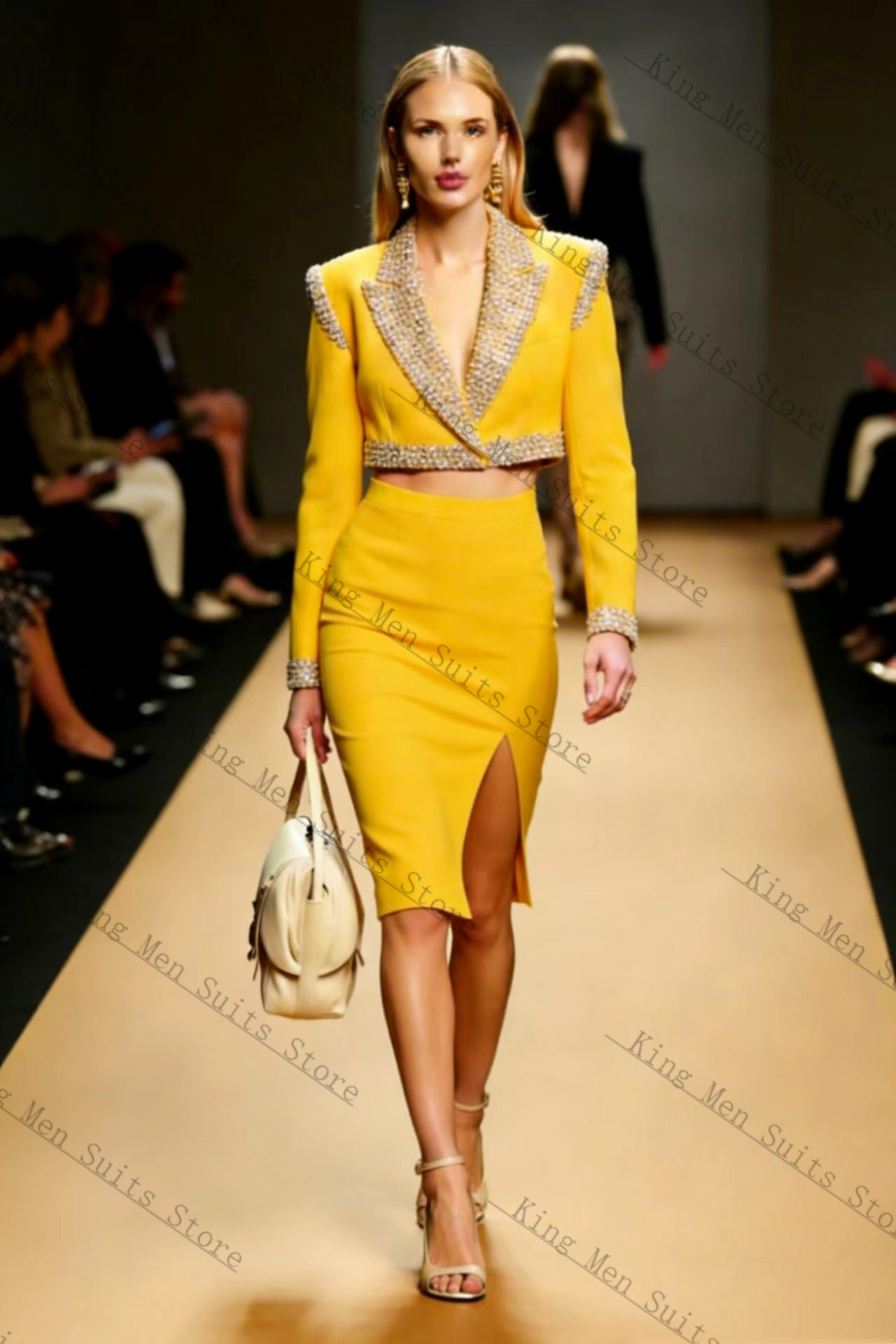 Gele Kristallen Vrouwen Pak Ro - Yellow Formal Wear Women recensie en prijs