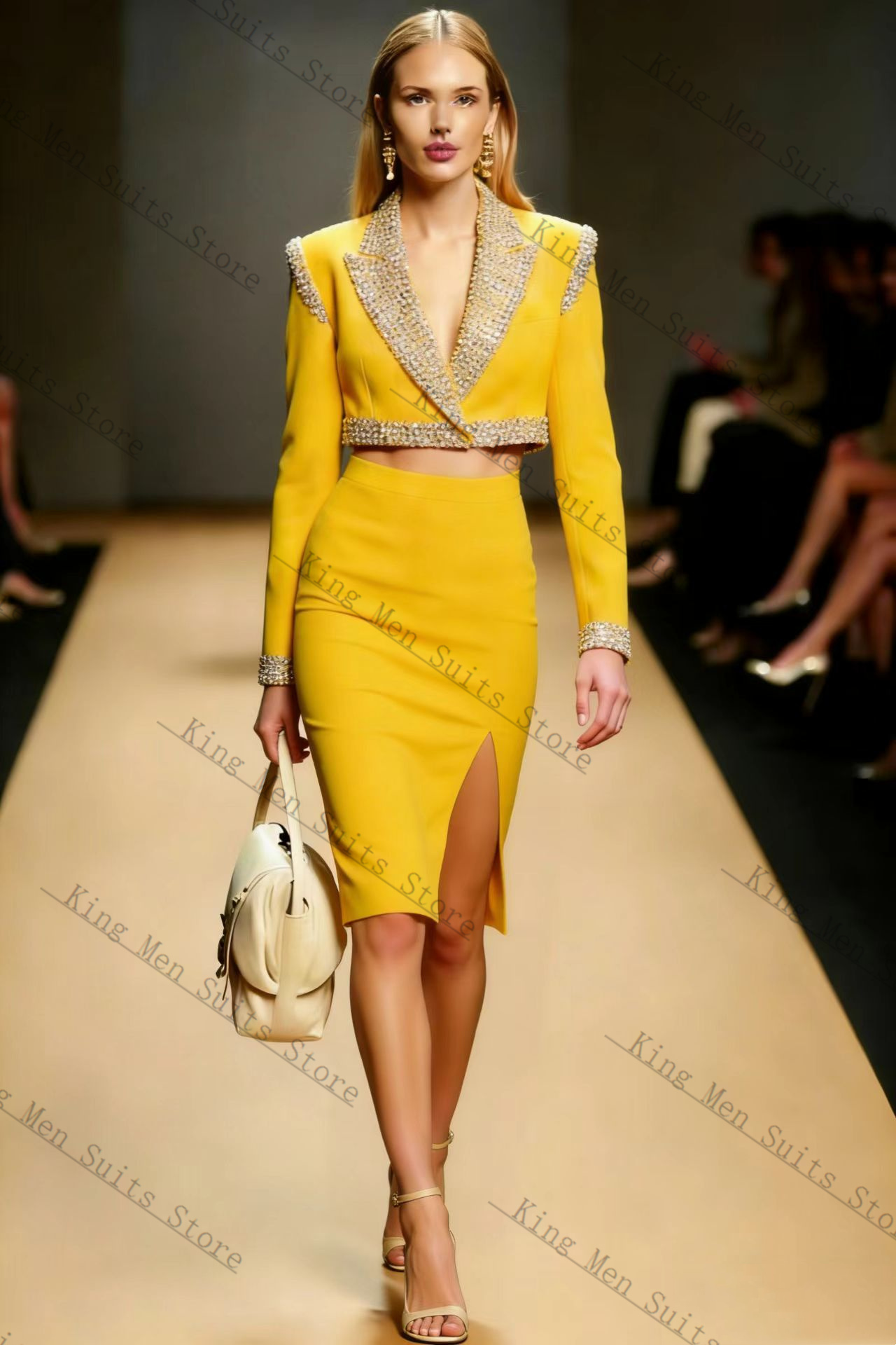 Gele Kristallen Vrouwen Pak Ro - Yellow Formal Wear Women recensie en prijs