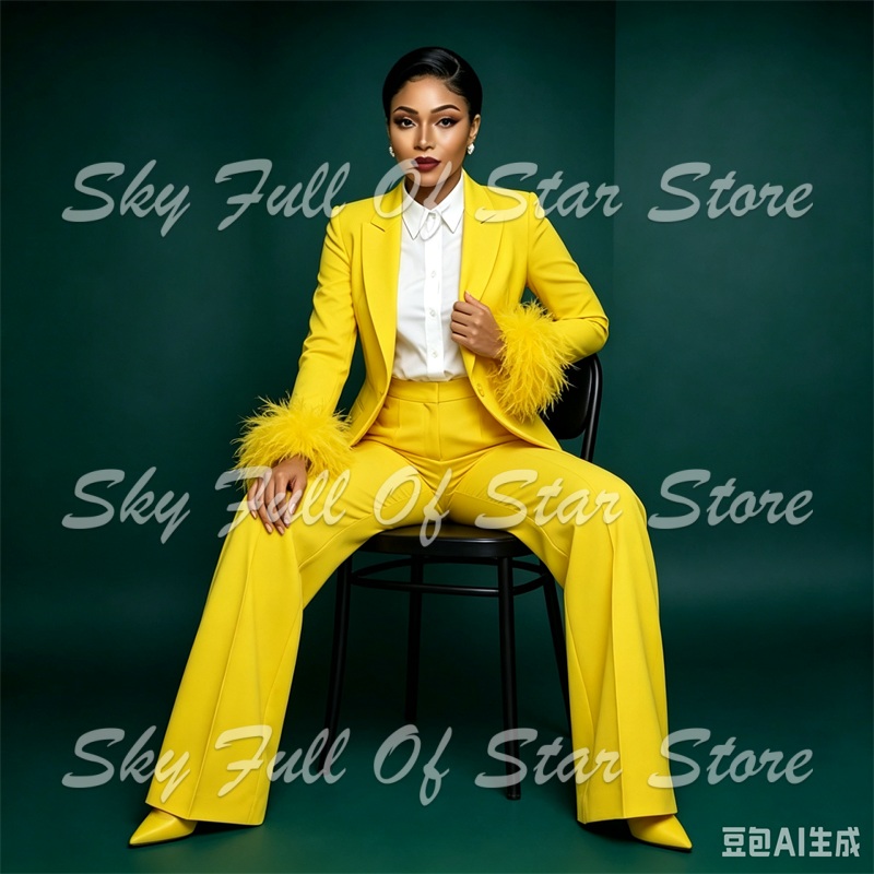 Heldergele verenmanchet damesp - Yellow Formal Wear Women recensie en prijs