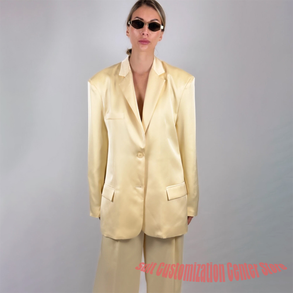 Casual damespak van gele satij - Yellow Formal Wear Women recensie en prijs