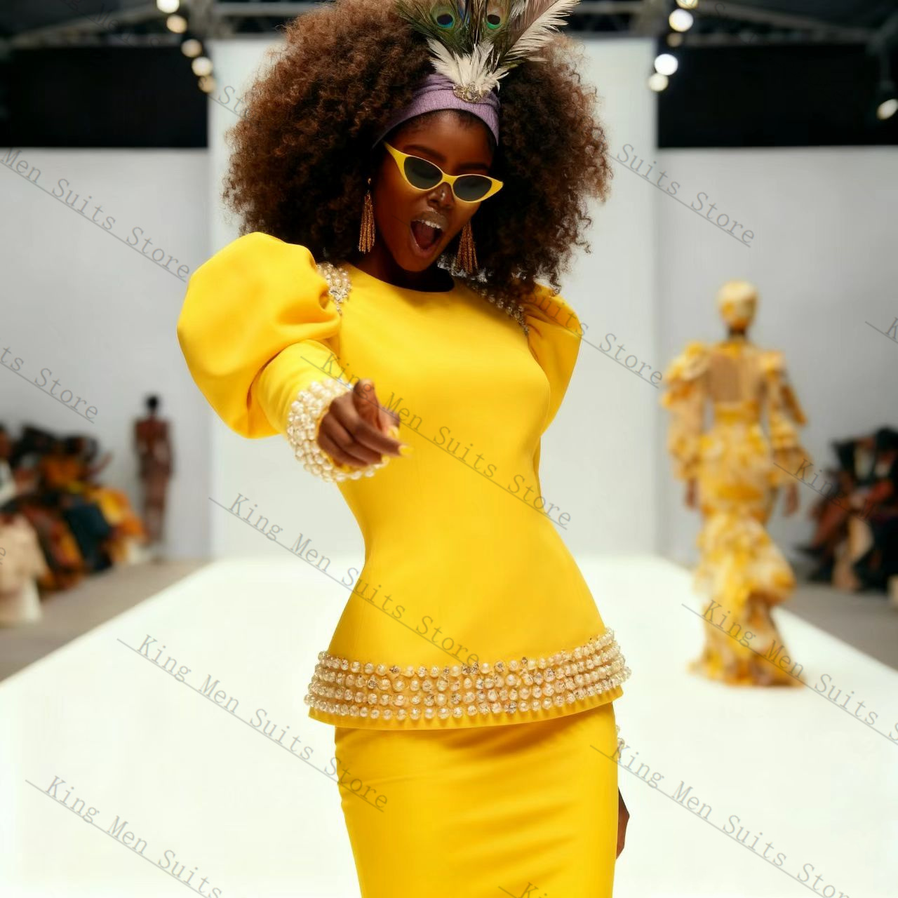 Geel Zwart Vrouwen Pak Set 2-d - Yellow Formal Wear Women recensie en prijs