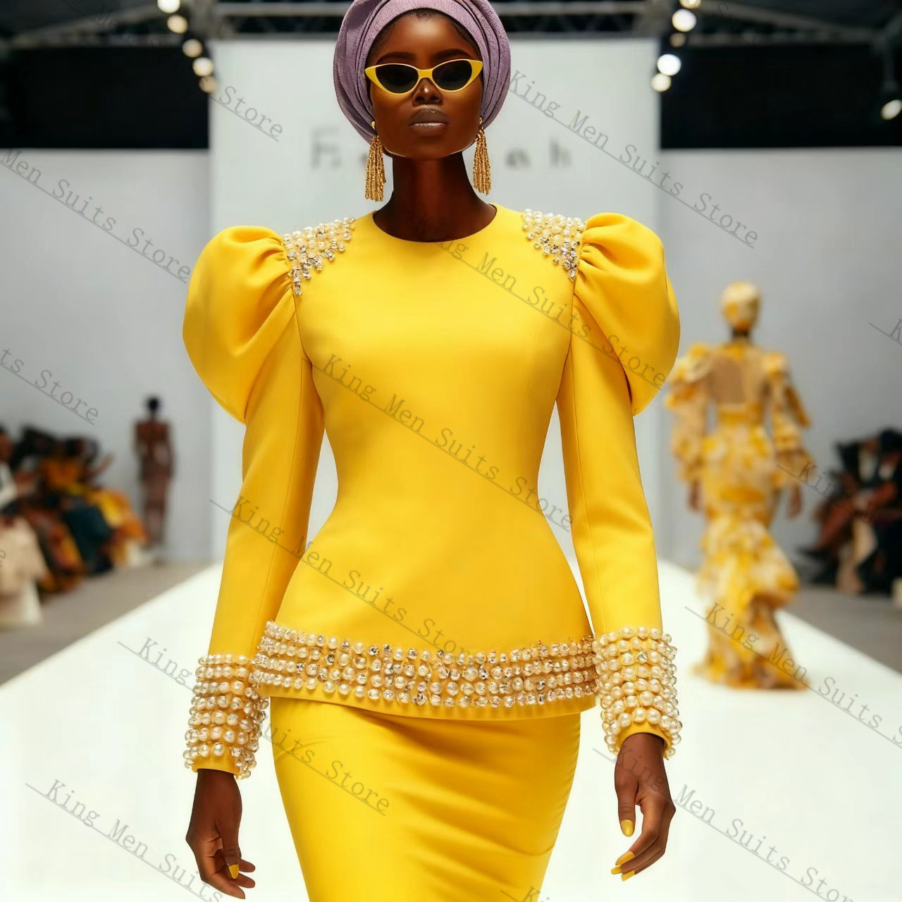 Geel Zwart Vrouwen Pak Set 2-d - Yellow Formal Wear Women recensie en prijs