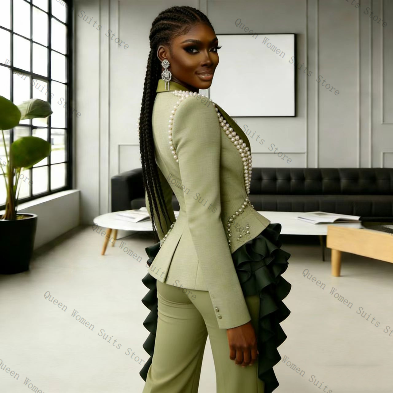 Luxe Parels Vrouwen Pak Broek  - Women'S Green Formal Wear recensie en prijs