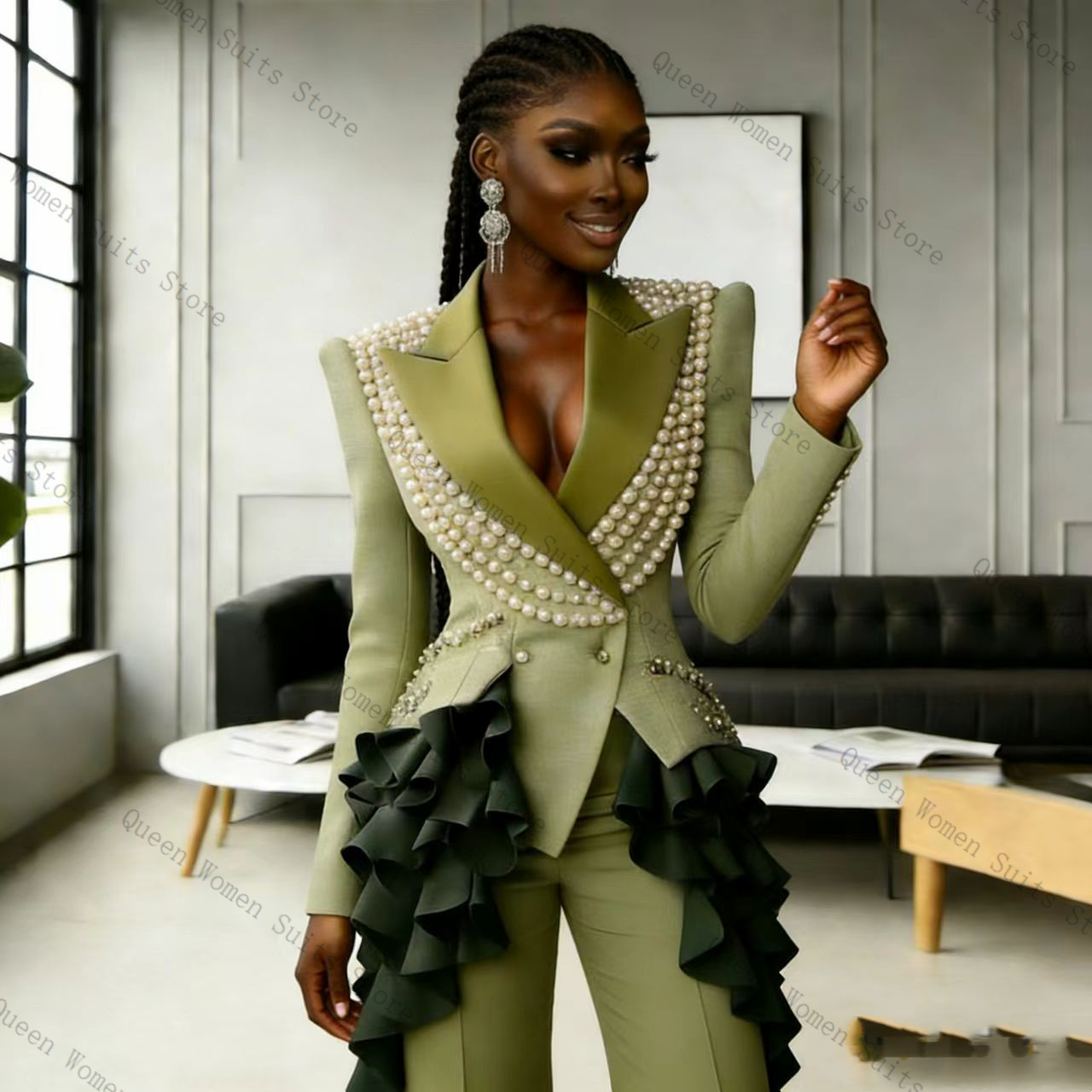 Luxe Parels Vrouwen Pak Broek  - Women'S Green Formal Wear recensie en prijs